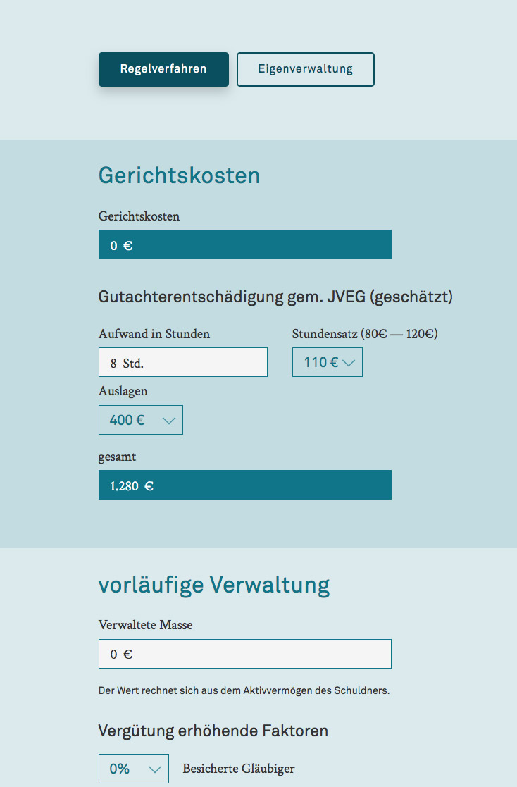 Micro-App »Insolvenzrechner« für BRRS Rechtsanwälte von Lobo Design.
