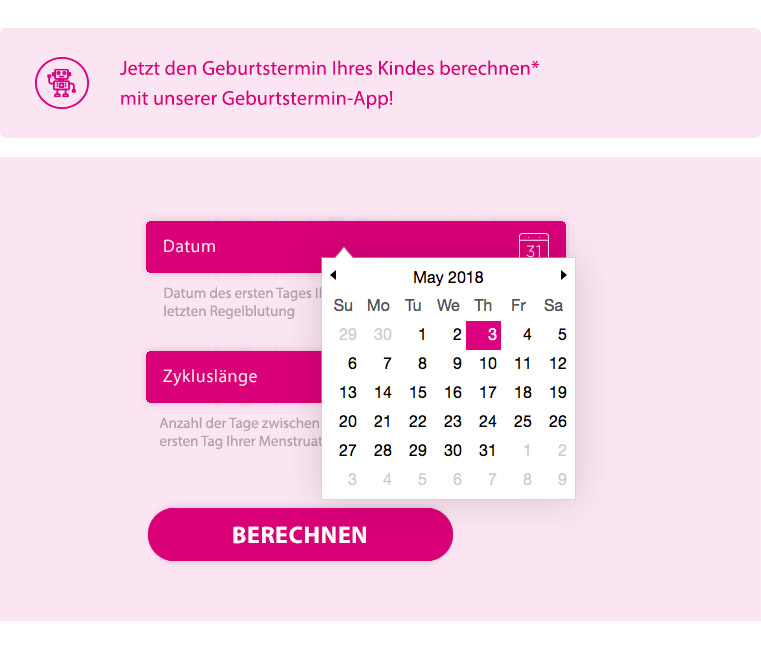 Micro-App »Geburtstermin« für Orthomol Natal von Lobo Design.